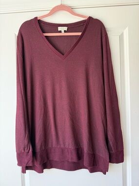 Lucky Brand Maroon Knit V-Neck Lightweight Sweater, XL